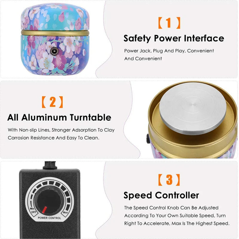 Mini Electric Pottery Wheel with Tray + Sculpting Kit
