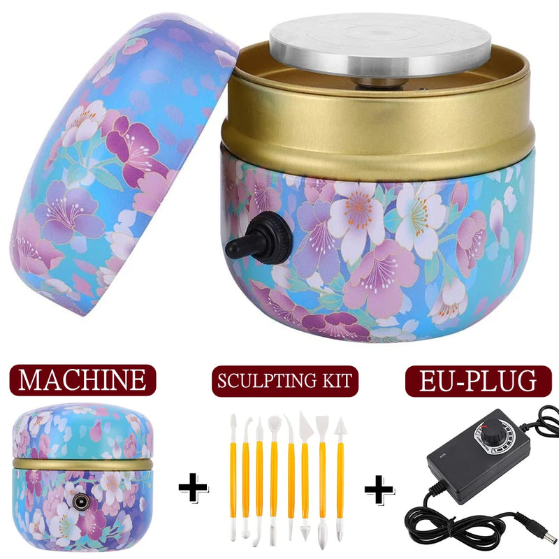 Mini Electric Pottery Wheel with Tray + Sculpting Kit